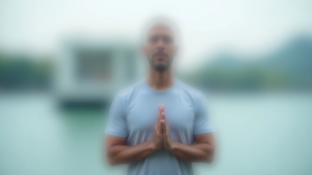 Man practicing mindfulness and stress management techniques in peaceful environment